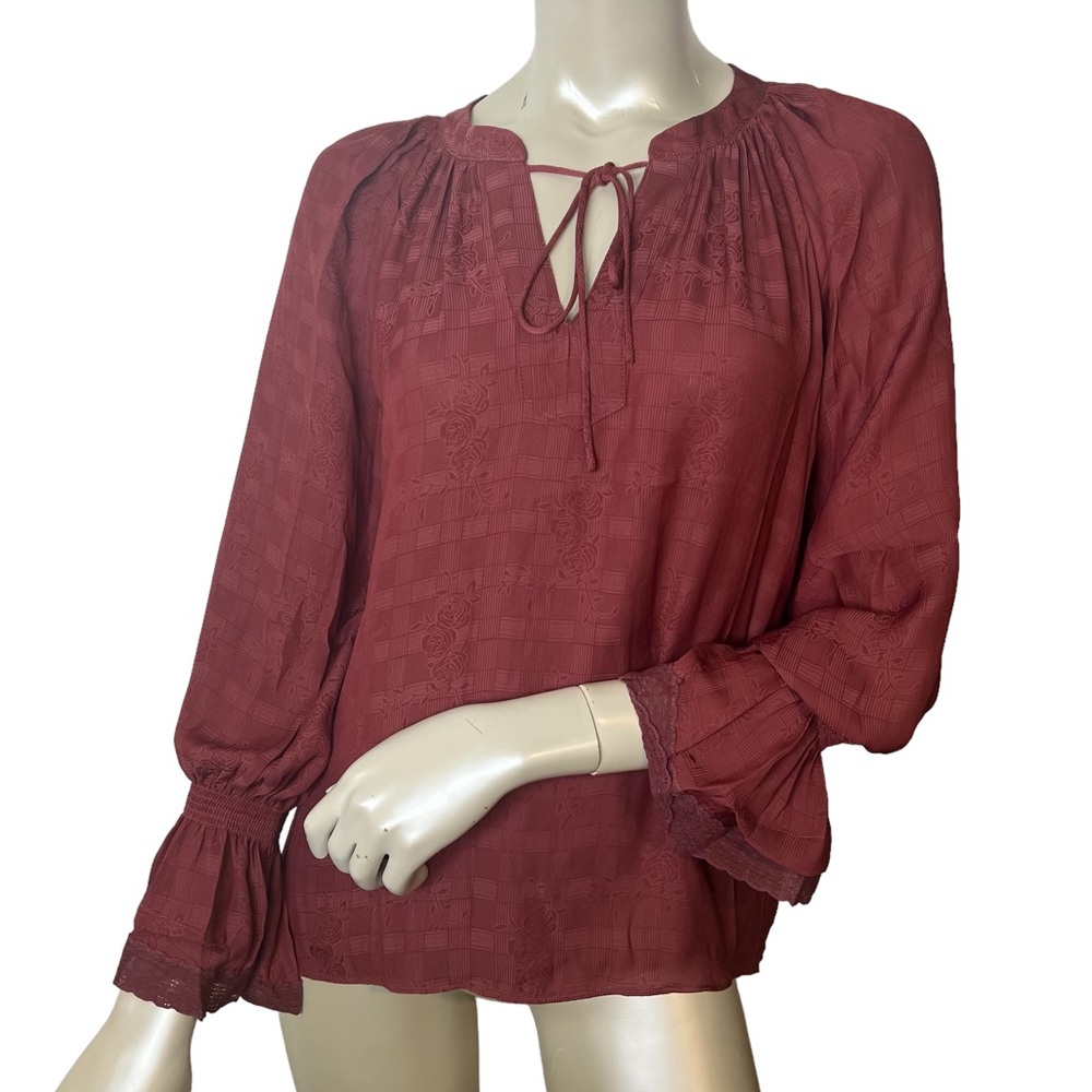 Current Air brand Redwood Tie Neck Long Sleeve Blouse Top